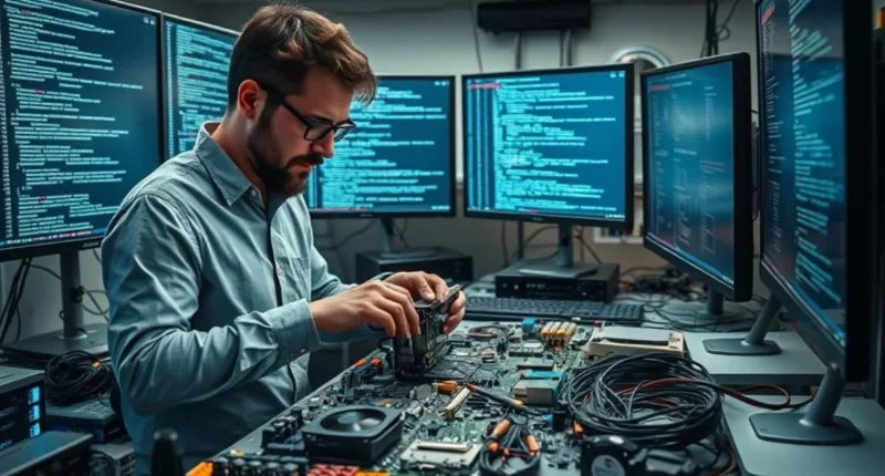 a man working in computer lab