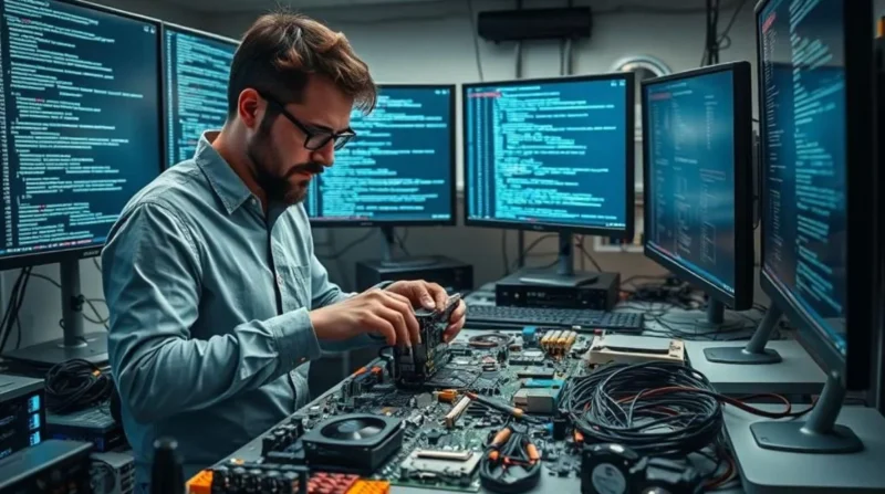 a man working in computer lab