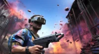 man wearing vr gamming glasses