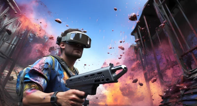 man wearing vr gamming glasses