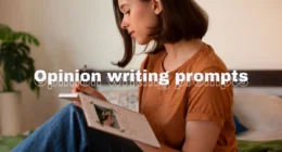 Girl works on opinion writing prompts