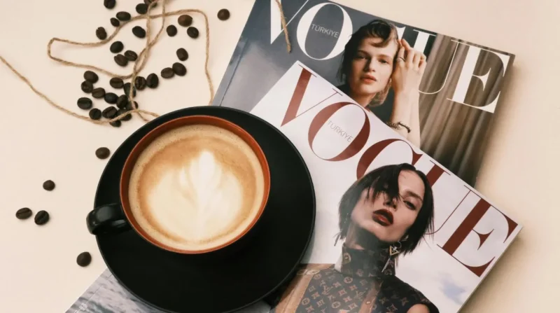 A fashion-inspired mockup of the New Vogue magazine cove