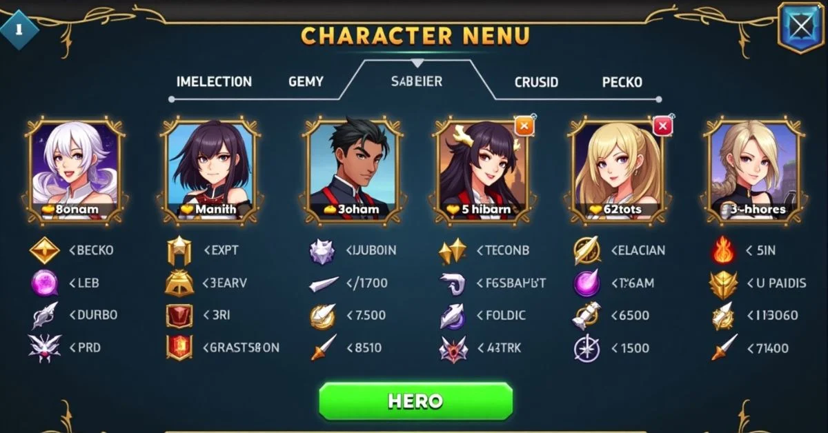Hero and gear screen in Epic Seven