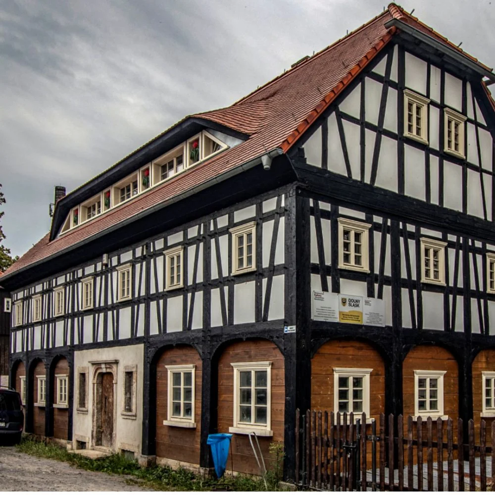 Narrow wedge-shaped half-timbered house in Hattingen Old Town