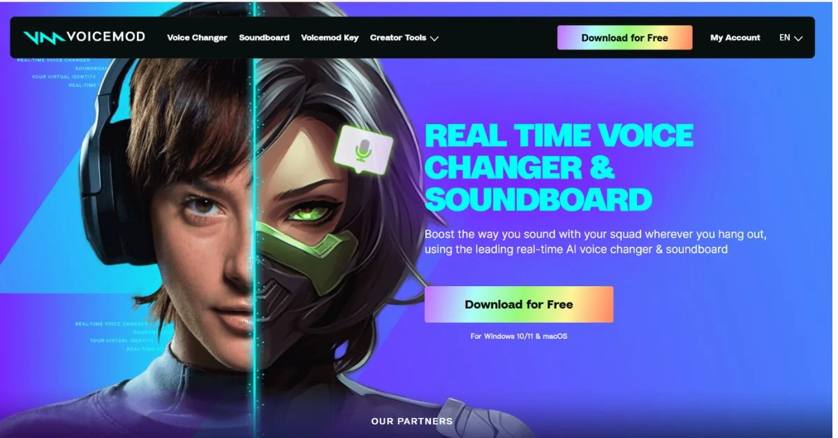 Voicemod software on a computer screen with streaming equipment around