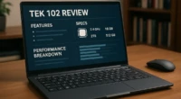 Sleek Tek 102 electronic device on a modern desk with soft lighting.