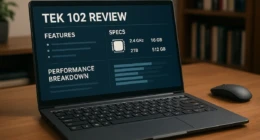 Sleek Tek 102 electronic device on a modern desk with soft lighting.