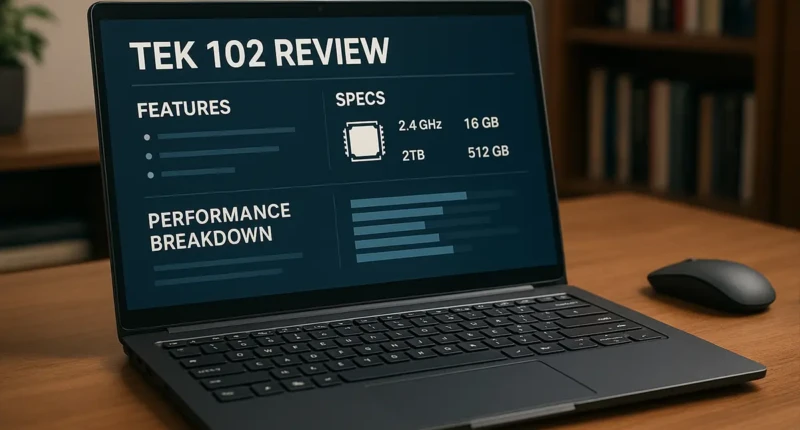 Sleek Tek 102 electronic device on a modern desk with soft lighting.