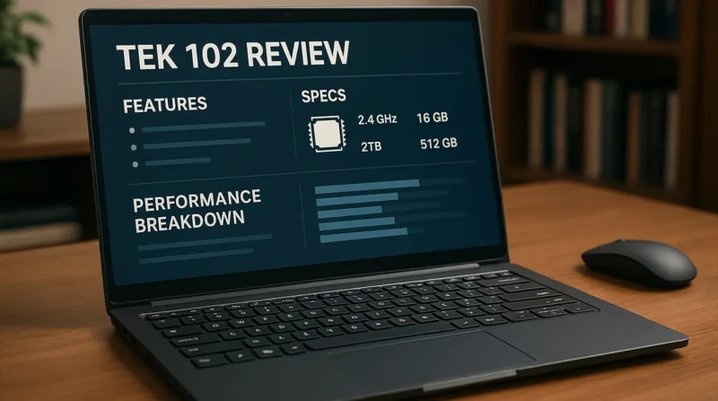 Sleek Tek 102 electronic device on a modern desk with soft lighting.