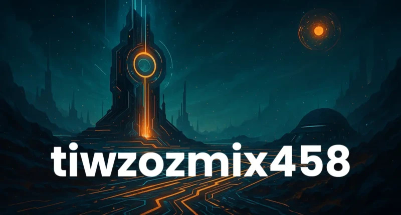 Futuristic cyberpunk landscape with glowing structures and digital streams.